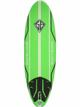 This lightweight foam surfboard has an attached traction pad for better grip and a fish shaped tail for carving out waves.