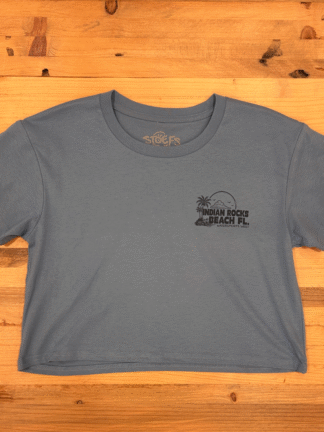 Watersports West x Stoefs Costal Classic Women's Cropped Tee. Women's Carolina Blue Surf Tee Shirt. Extra-Small,  Small, Medium, Large and Extra-Large.